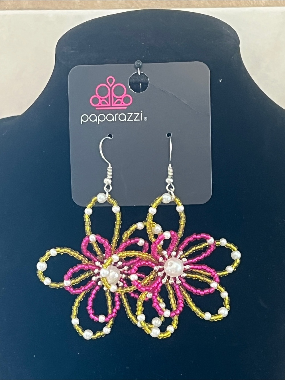 Paparazzi Pink and Gold Floral Beaded Drop Earrings